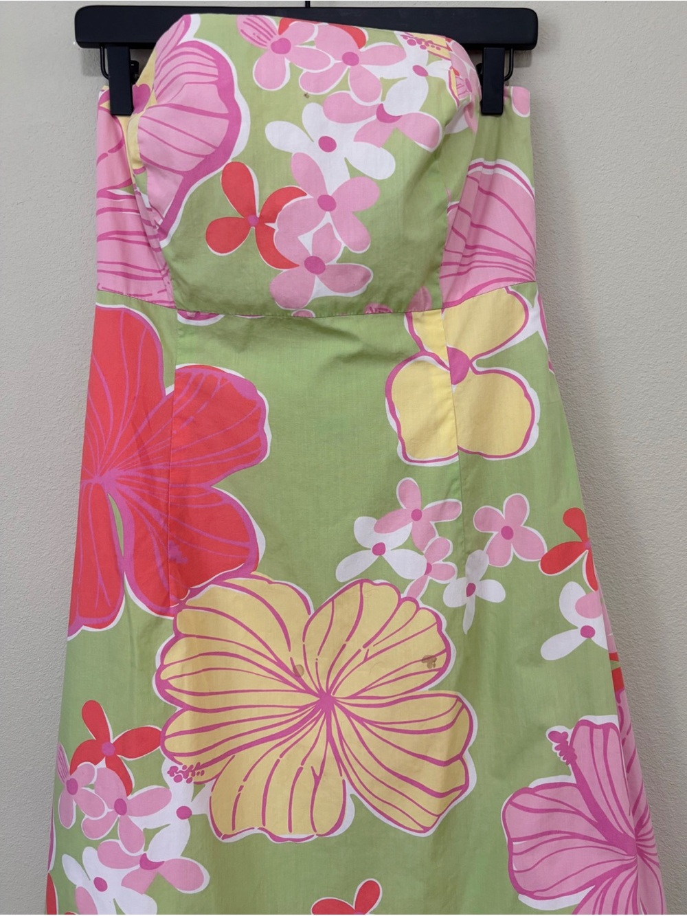 Vintage Lilly Pulitzer Size 12 Habiscus Floral Print Cotton Strapless Dress - Picture 6 of 10